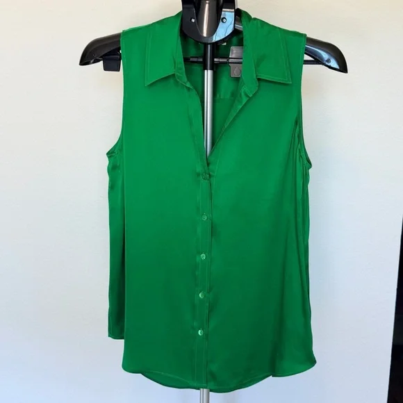 ☘️L’AGENCE☘️ Emmy Emerald Green 100% Silk Sleeveless Blouse - Picture 2 of 5